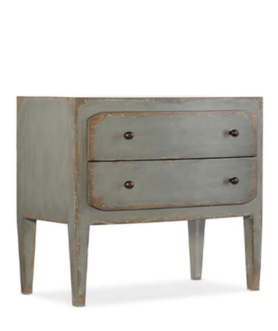 Night stand with two drawers in a worn gray painted wood